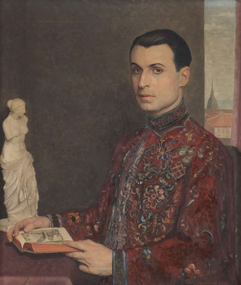 DOMENICO MARIA DURANTE (Murazzano 1879 - Turin 1944) PORTRAIT OF YOUTH ERUDITE Oil on canvas, cm. 70