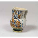 MAJOLICA PILCHER, PROBABLY PUGLIE LATERZA END 18TH CENTURY to white enamel with decorum in brown and
