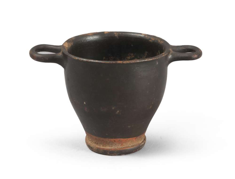 ATTIC BLACK-GLAZE KYPHOS, 5TH CENTURY B.C. Clay Beige. slightly everted rim smooth, conical cup,