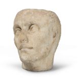 MALE PORTRAIT IN WHITE MARBLE, 1ST CENTURY B.C. with head slightly tilted toward right and hair