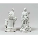 A BEAUTIFUL PAIR OF BISCUIT GROUPS, 19TH CENTURY representing allegory of the Art and allegory of