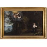 FLEMISH PAINTER, 17TH CENTURY LANDSCAPE WITH PRAYING MAGDALEN Oil on canvas, cm. 63 x 99 Framed