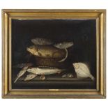 ALEXANDER ADRIAENSSEN, att. to (Anversa 1587 - 1661) STILL-LIFE OF FISHES WITH WICKER BASKET Oil