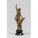 A SMALL GILDED BRONZE GROUP, EARLY 20TH CENTURY representing the winged Victory with eagle. Base