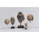 A SET OF FIVE TERRACOTTA AND CLAY HEADS, ANDHARA 4TH - 5TH CENTURY Various measures, h. cm. 20.