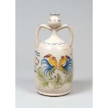 PITCHER IN CERAMICS, PUGLIE XX CENTURY to enamel cream with decorum to figures of roosters. Measures