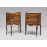A PAIR OF SATINWOOD BEDSIDE, SICILY 19TH CENTURY with threads and reserves in bois de rose. Top