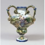 MAJOLICA VASE, NAPLES SECOND HALF OF 19TH CENTURY in polychrome with decorum to landscape with