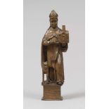 OAK WOOD SCULPTURE, FRANCE 17TH CENTURY representing figure of Saint with model of Church and dog.