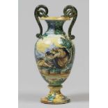 CERAMIC VASE, MOLARONI PESARO EARLY 20TH CENTURY with decorum to all round in polychrome with scene,