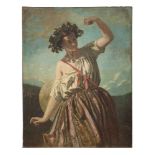 FRENCH PAINTER, LATE 19TH CENTURY YOUNG GIRL WITH CROWN OF PAMPINI DANCES TO THE RHYTHM OF THE