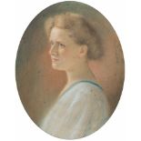 PAINTER LATE 19TH CENTURY WOMAN'S PROFILE Pastel on paper mounted on oval cardboard, cm. 60 x 46