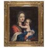 GERMAN PAINTER, 19TH CENTURY LADY WITH THE CHILD Oil on copper cm. 45 x 37 FRAME Frame in wood and