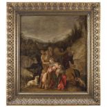 GENOESE PAINTER,17TH CENTURY THE TRIP OF JACOB OR HOLY FAMILY REST Oil on canvas, cm. 78 x 68,5