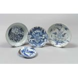 THREE CHINESE WHITE AND BLUE PORCELAIN DISHES AND ONE CASE. END 19TH, EARLY 20TH CENTURY. Larger