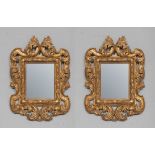 A PAIR OF SMALL GILDED WOOD MIRROR, LATE 19TH CENTURY of eighteenth-century line, graven to