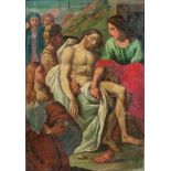 ITALIAN PAINTER, 17TH CENTURY CHRIST LAID IN THE TOMB Oil on canvas, cm. 50 x 35 CONDITION Relined