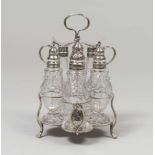 SILVER OIL BOTTLE, PUNCH LONDON LATE 19TH CENTURY with bottles in glass and silver handles. Measures