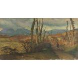 ALBERTO CAROSI (Rome 1891 - 1967) LANDSCAPE WITH SHEPHERD IS RAW Oil on canvas, cm. 42 x 80 Signed