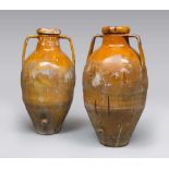 TWO BIG EARTHENWARE JARS, SOUTHERN ITALY LATE 19TH CENTURY to enamel partial ochre. Ribbon