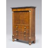 A BEAUTIFUL WALNUT SECRETAIRE, PERIOD EMPIRE with superior plan in black marble and forehead to