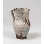 MAJOLICA PITCHER, SOUTH ITALY LATE 18TH CENTURY to enamel cream with decorum to birdie in