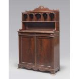 MAHOGANY CUPBOARD WITH RAISED, PROBABLY FRANCE 19TH CENTURY with superior part to portico and graven