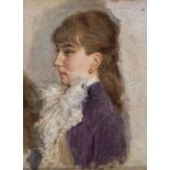 ITALIAN PAINTER, 19TH CENTURY PORTRAIT OF GIRL WITH BOW Oil on panel, cm. 22 x 16 Unsigned Oil