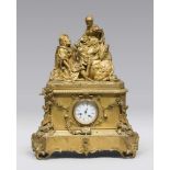 SPLENDID BRONZE TABLE CLOCK, 19TH CENTURY with group superior representing gallant scene with