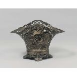 SILVER VASE, EARLY 20TH CENTURY with body pierced to basket and landscapes bas-reliefs with