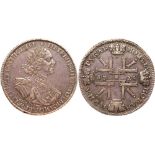 RUSSIAN COINS AND MEDALS, Peter I, 1689-1725, Rouble 1725 CÐÁ . Sun Rouble. No sleeve-strap on