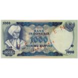 BANKNOTES, 紙鈔, INDONESIA – REPUBLIC, 印度尼西亞 - 共和國, Bank Indonesia: Specimen 1000-Rupiah, 1975,