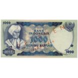 BANKNOTES, 紙鈔, INDONESIA – REPUBLIC, 印度尼西亞 - 共和國, Bank Indonesia: Specimen 1000-Rupiah, 1975,