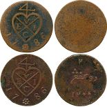 COINS, 錢幣, INDONESIA – SUMATRA, 印度尼西亞 - 蘇門打臘, EIC: Copper 2-Kepings (2), 1786, 6.51g, 6.24g (Pr