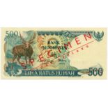 BANKNOTES, 紙鈔, INDONESIA – REPUBLIC, 印度尼西亞 - 共和國, Bank Indonesia: Specimen 500-Rupiah, 1988,