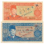 BANKNOTES, 紙鈔, INDONESIA – REPUBLIC, 印度尼西亞 - 共和國, Republic Indonesia: Specimen Rupiah and 2½-Rupiah,