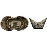 COINS, 錢幣, CHINA – SYCEES, 中國 - 元寶, Qing Dynasty 清朝: Silver 20-Tael Boat-shaped Sycee, stamped “