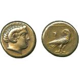 ANCIENT GREEK COINS, Lesbos, Mytilene (377-326 BC), Electrum Hekte, young male head facing right,