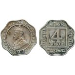 WORLD COINS, India, British India, George V, Cupro-nickel Proof or Restrike Proof 4-Annas, 1919C (