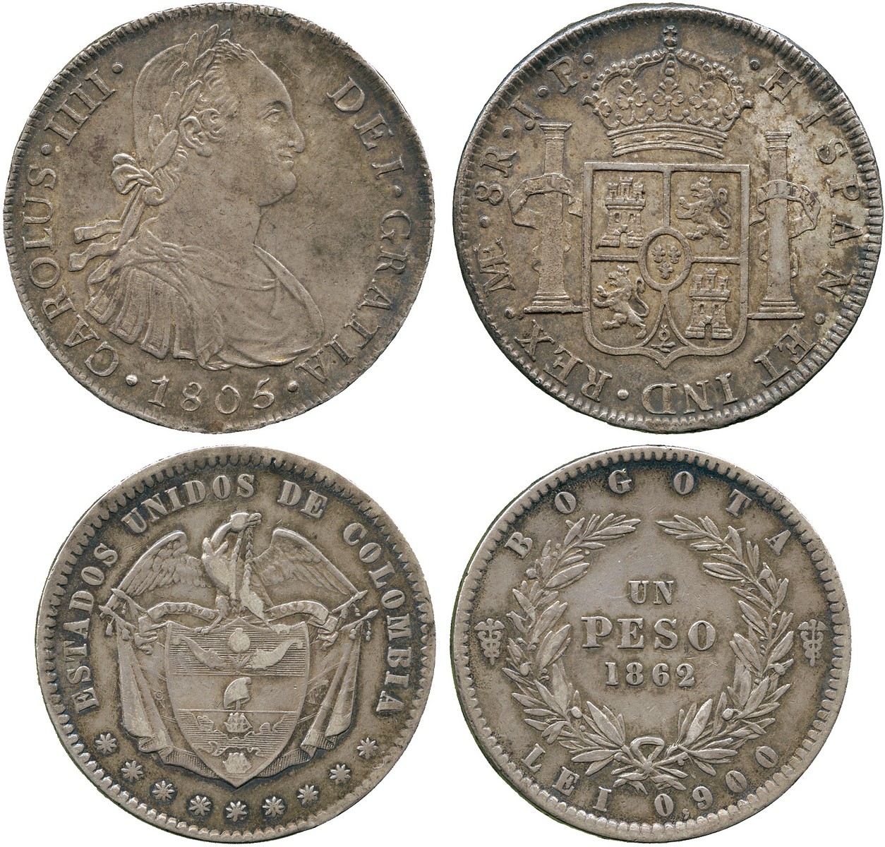 WORLD COINS, Peru, Charles IV (1748-1788-1808), Silver 8-Reales, 1805, Lima Mint, JP; Colombia,