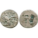 ANCIENT GREEK COINS, Thracian Islands, Thasos (c.463-449 BC), Silver Stater, naked ithyphallic satyr