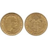 WORLD COINS, Greece, George I (1863-1913), Gold 20-Drachmai, 1884 A (KM 56; Fr 18). Very fine, metal