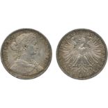 WORLD COINS, Germany, Frankfurt, Free State, Silver 2-Vereinsthaler, 1860, bust of Franconia