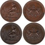 BRITISH COMMEMORATIVE MEDALS, Exeter, Amateur Art Exhibition, Copper Medals (2), 1887, Arts seated