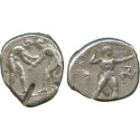 ANCIENT GREEK COINS, Pamphylia, Aspendos (c.400-380 BC), Silver Stater, two wrestlers grappling, rev