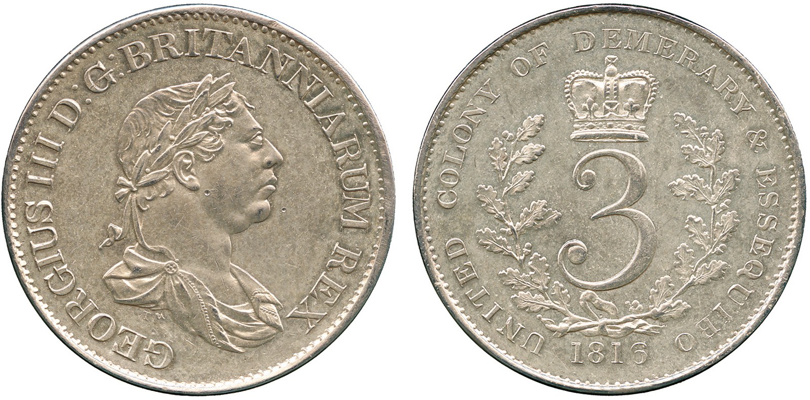 WORLD COINS, West Indies, British Guiana, Essequibo and Demerara, George III (1760-1820), Silver 3-