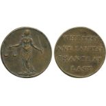 BRITISH COMMEMORATIVE MEDALS, London, Copper Lottery Ticket, undated (1694), Justice stands