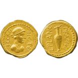 THE ALFRED FRANKLIN COLLECTION OF ANCIENT COINS, ROMAN GOLD, Julius Caesar, Gold Aureus, with L.
