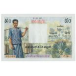 BANKNOTES, 紙鈔, CAMBODIA, 柬埔寨, Banque Nationale du Cambodge: Proof 50-Riels, ND (1956), serial no.