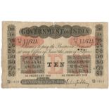 BANKNOTES, 紙鈔, INDIA, 印度, Government of India: Uniface 10-Rupees, 22 February 1918, Calcutta, serial